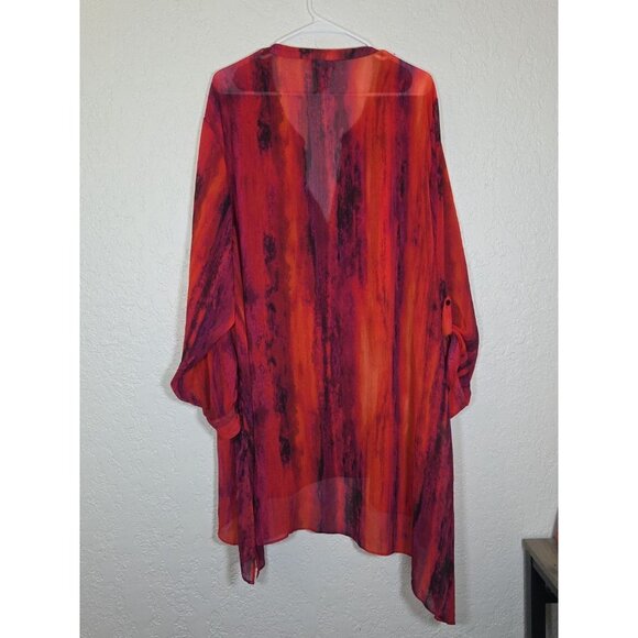 Catherines Womens Chiffon Tunic Top Size 4X Striped Asymmetric Pink Burst - Picture 6 of 7